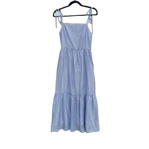 light blue corset midi dress Miss Circle Reina Blue Cotton Poplin Drop Waist Corset Midi Dress S